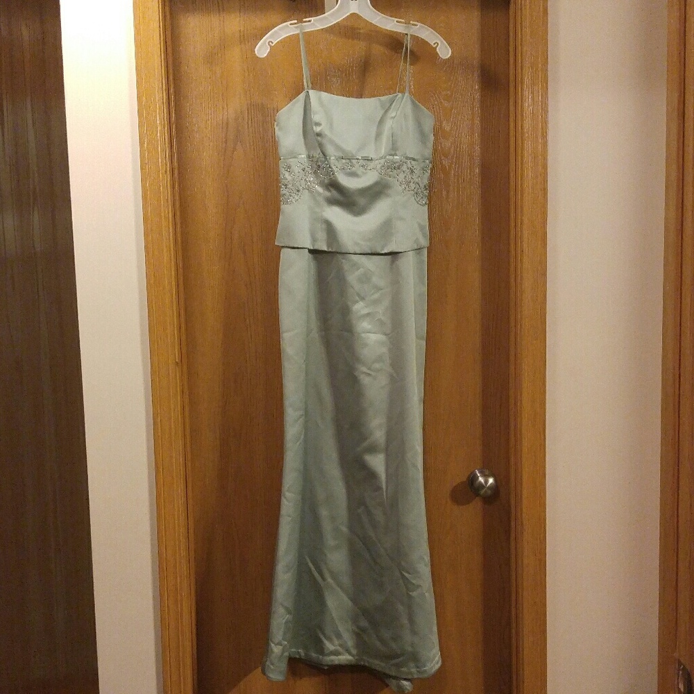 David's Bridal Sage Green Wedding Dress